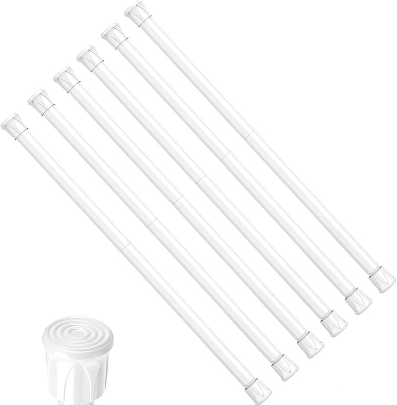 ZipGlo Tension Curtain Rod 28-38 inch Small Tension Rods White Adjustable Spring Tension Curtain Rods 6PCS Mini Curtain Rod Short for Cupboard Closet Rod Kitchen Drawers No Drill Cupboard Cabinets - Image 1